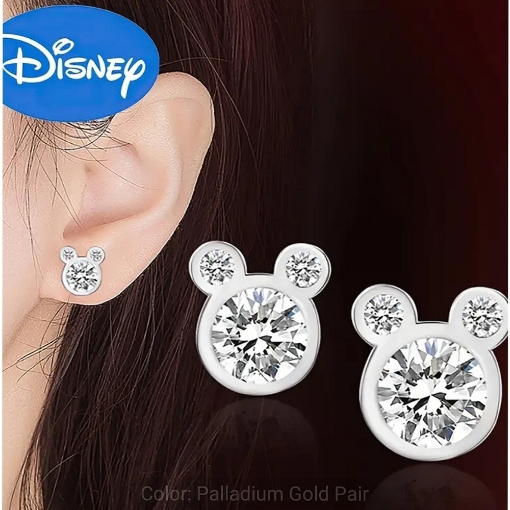 Mickey Minnie Mouse Earrings Stud Zirconia Sparkling Fashion Palladium G…